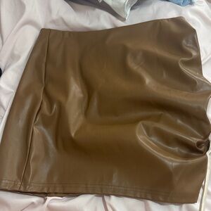 Faux Leather Mini Skirt in Rich Brown